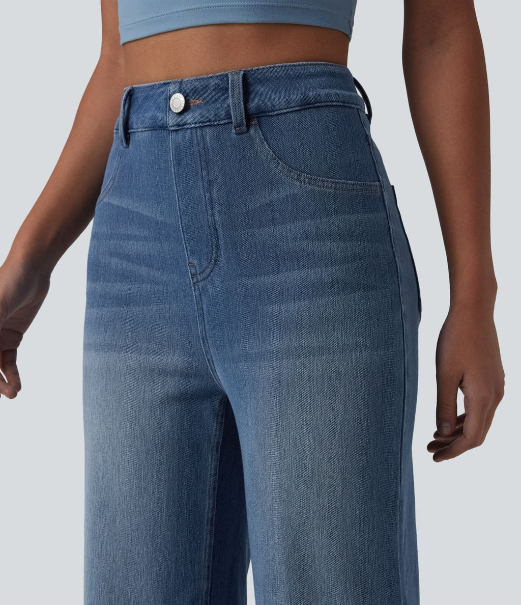 Jean droit Halara Flex™ décontracté, taille haute, avec poches