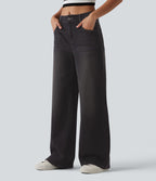 Jean Halara Flex™ mi-taille large ample délavé décontracté avec poches