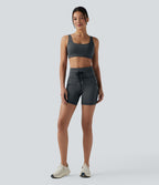 Short cycliste de yoga taille haute à rayures avec cordon de serrage 12,5 cm et poches