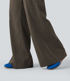 Pantalon flare taille haute effet lin avec poches
