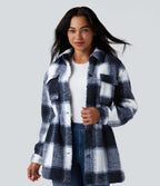 Veste sherpa carreaux manches longues avec cordon de serrage intérieur et poches