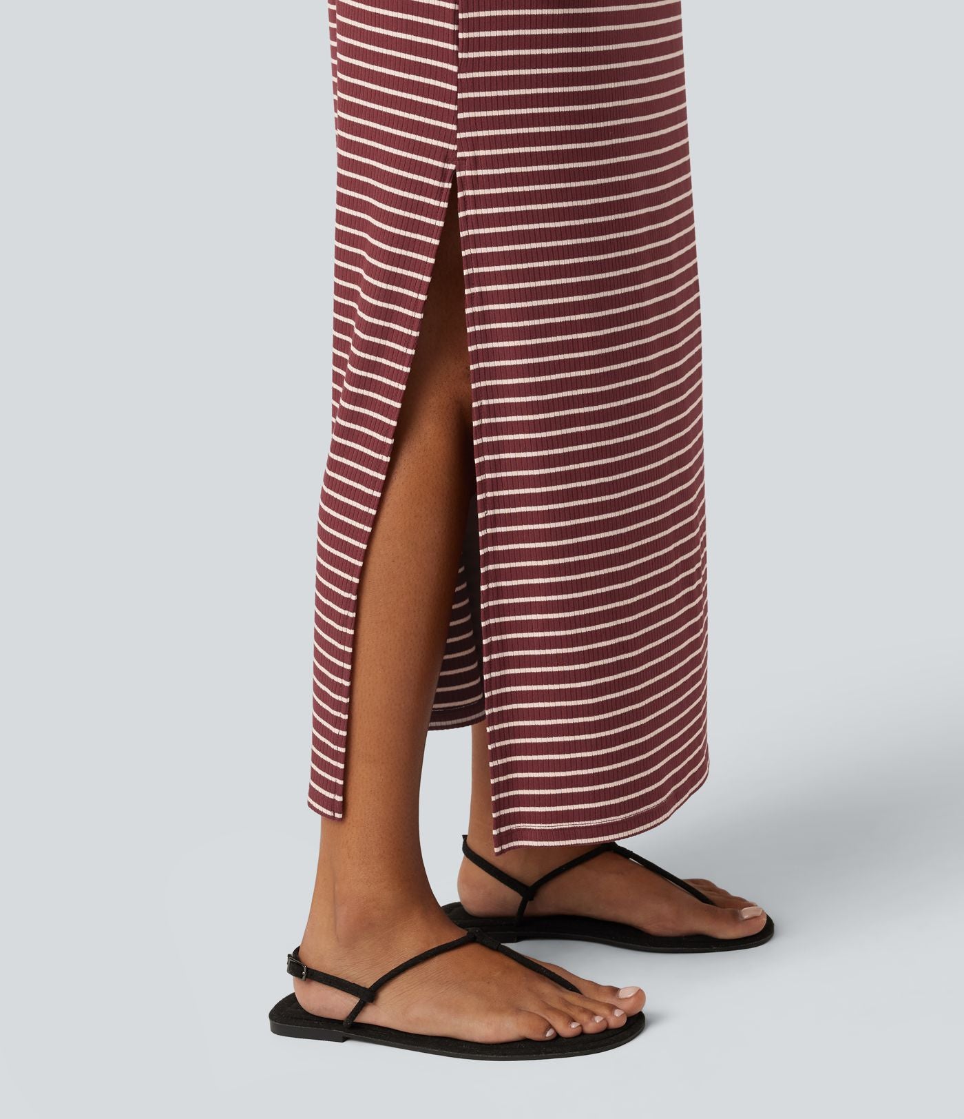 Jupe longue casual gainante taille haute à rayures et fente avec poches