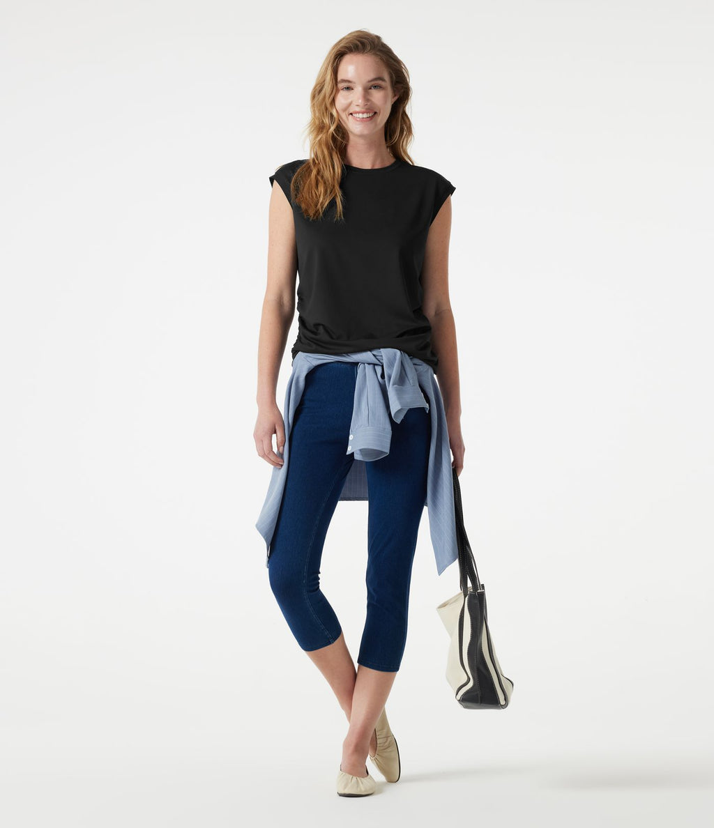 T-shirt casual froncé à col rond et manches courtes