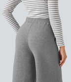 Pantalon baggy polaire taille haute avec poches