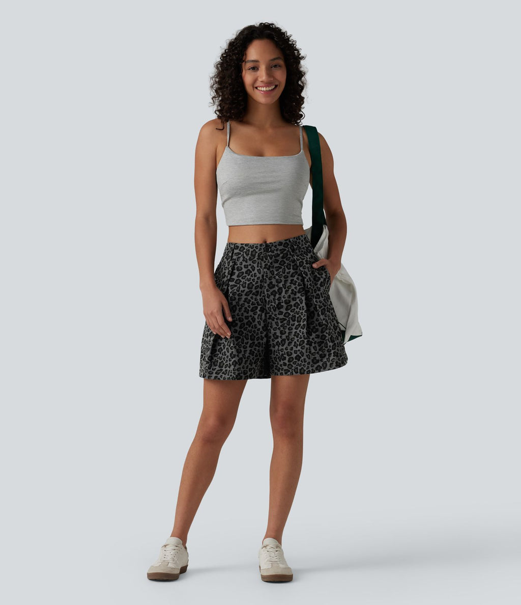 Short ample casual imprimé léopard taille mi-haute 12,5 cm avec poches