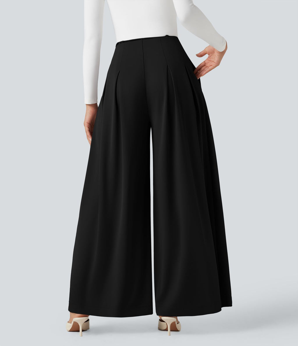 Pantalon tailleur Halara Flex™ large fluide taille haute à nœud en crêpe avec poches