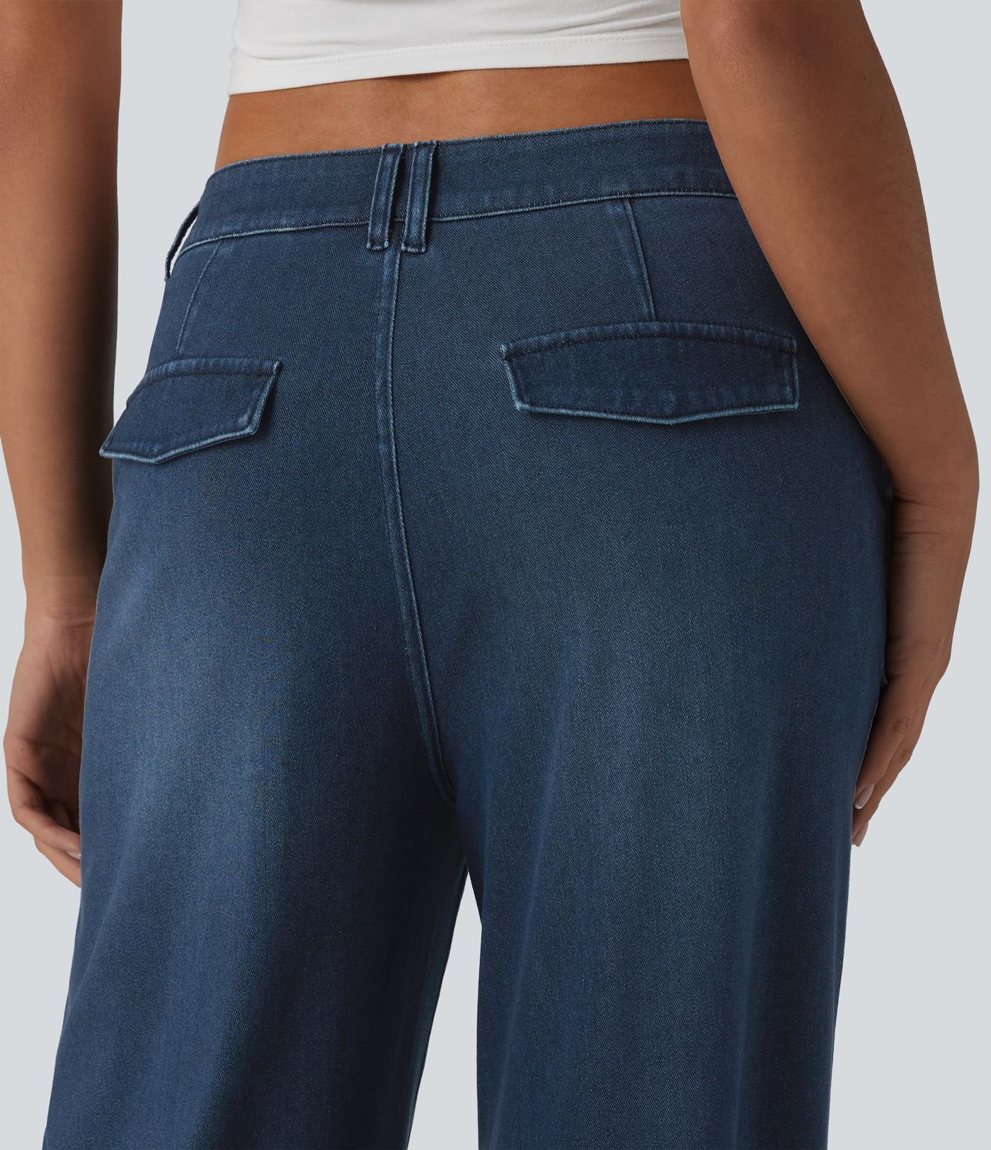 Halara Flex™ Jean large casual baggy taille mi-haute en lyocell drapé effet délavé, ourlet ajustable et poches