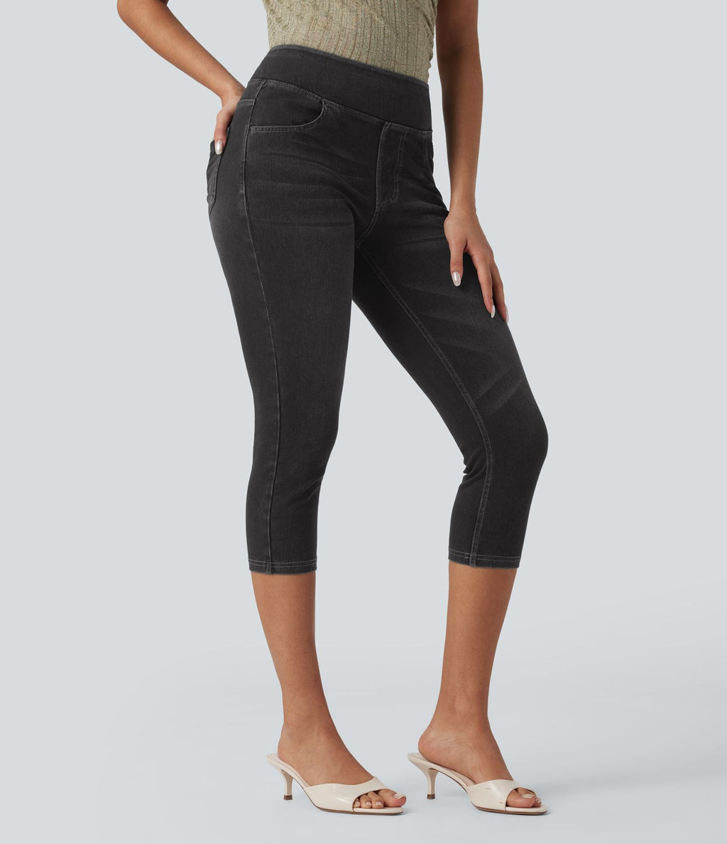 Leggings capri Halara Flex™ en jean extensible tricoté à taille haute et poches