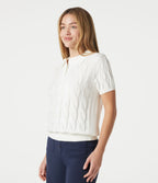 Pull polo décontracté en maille torsadée à manches courtes