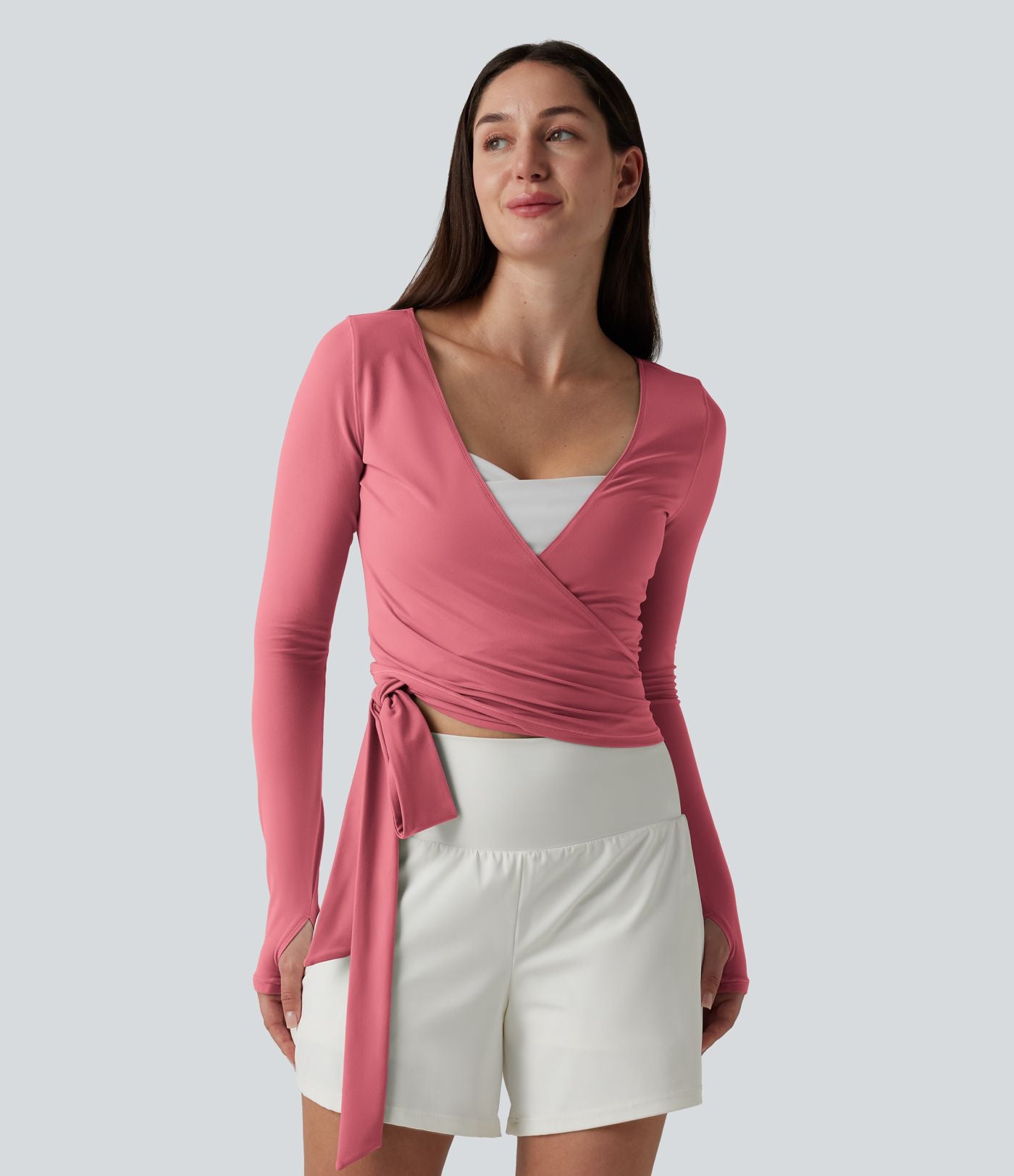 Haut casual SoftlyZero™ cache-cœur à manches longues avec passe-pouces, protection solaire UPF 50+