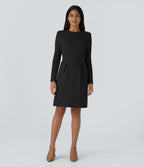 Robe de travail mini ajustée col rond à épaulettes à manches longues et ourlet