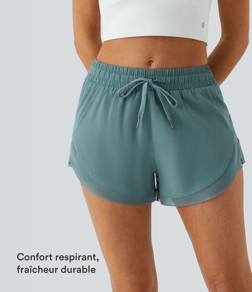 Shorts Running 7,5cm 2 en1 Taille Mi-Haute Cordon de Serrage Empiècement Mesh Contrastant