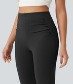 Pantalon de golf flare taille haute froncé avec poches et porte-tees
