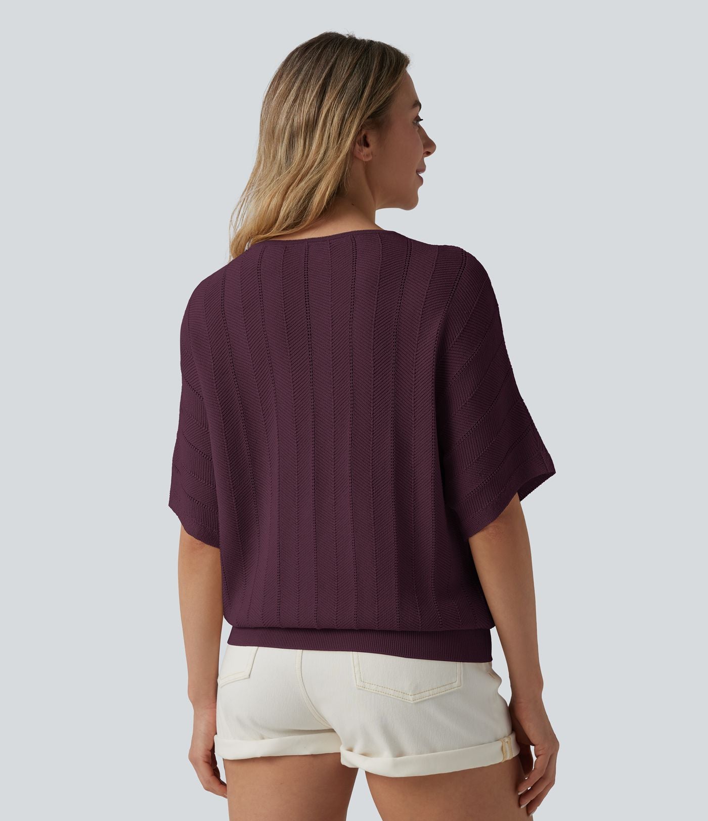 Pull décontracté col V manches courtes