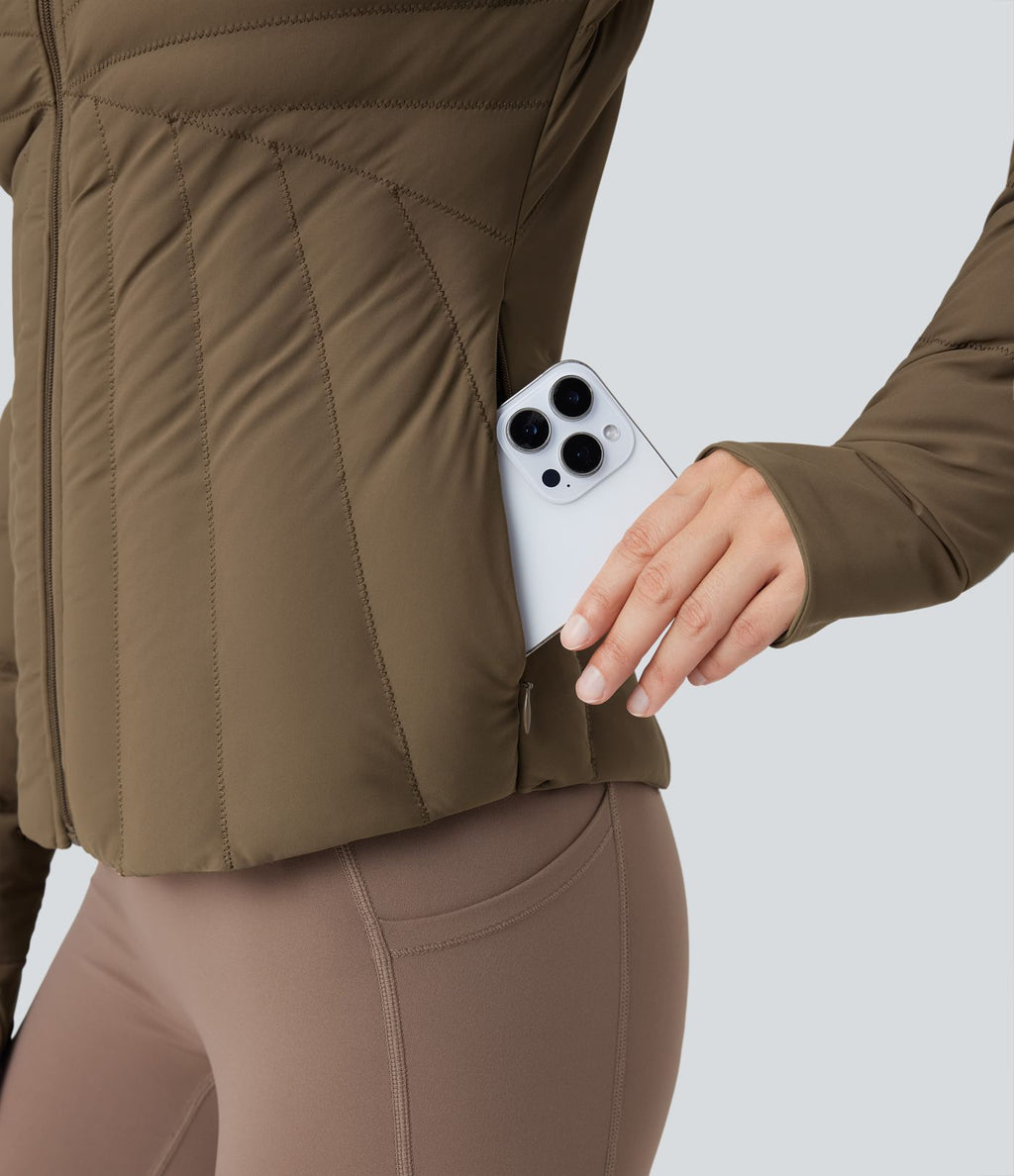 Doudoune de sport extensible col montant avec passants pouces et poches