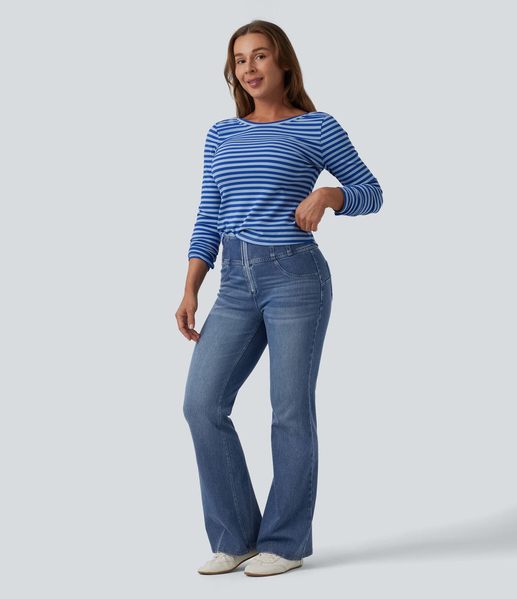 Jean évasé décontracté Halara Flex™ gainant taille mi-haute demi-zip avec poches
