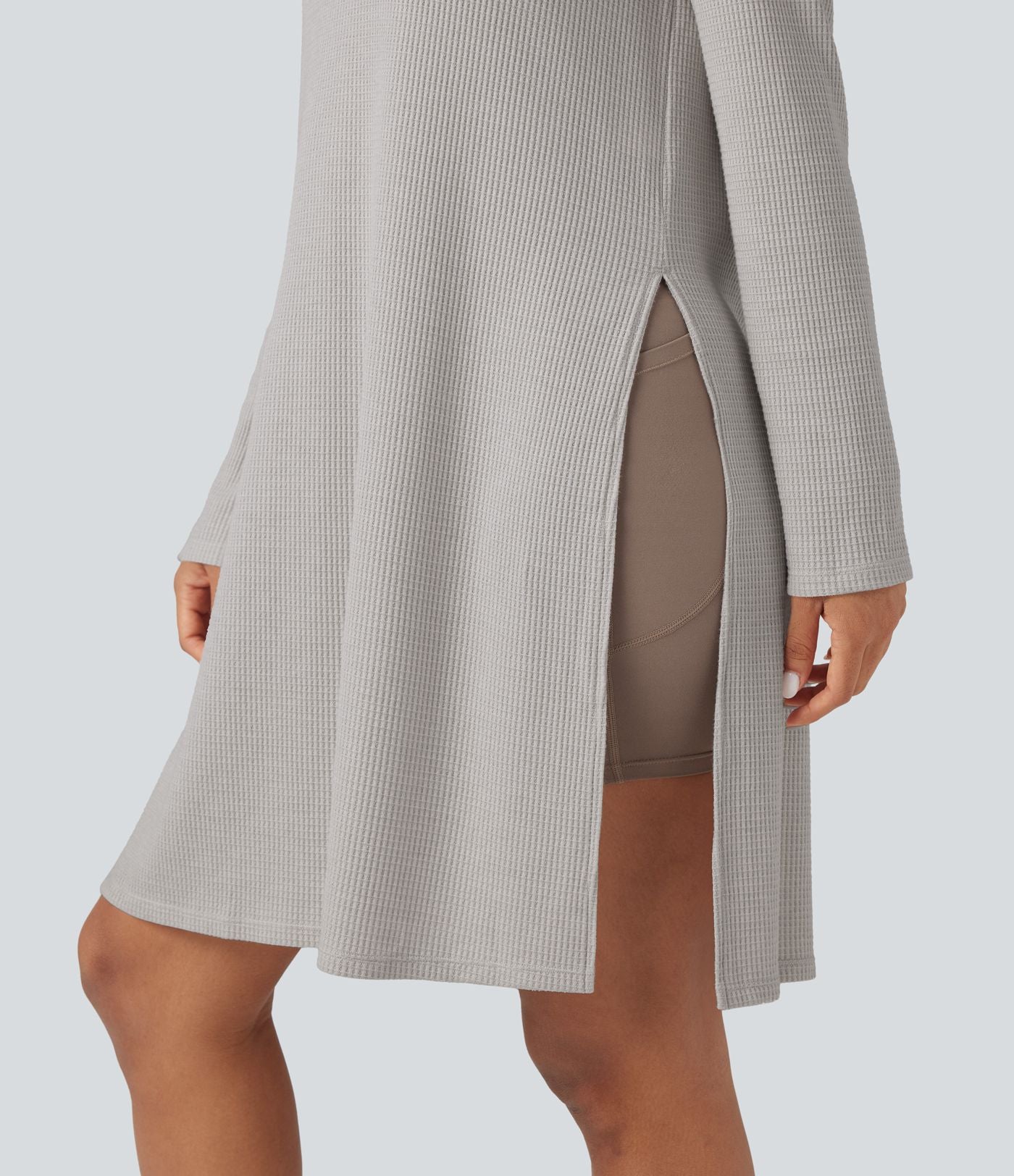 Sweat décontracté long col rond manches longues maille gaufrée