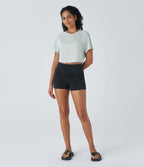 T-shirt Casual Court Tissu Gaufré Uni à Manches Raglan