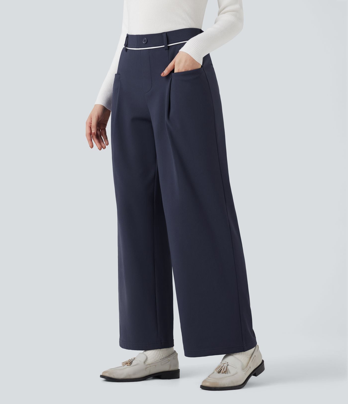 Pantalon tailleur droit thermique SoftlyZero™ Plush taille mi-haute avec poches