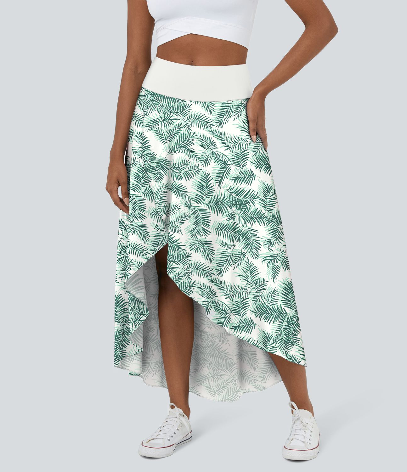 Jupe Maxi Casual Imprimé Floral 2 en 1 Taille Haute avec Volants Hauts et Bas