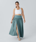 Breezeful™ Jupe Maxi Casual Grande Taille 2-en-1 à Taille Haute Plis et Fente à Séchage Rapide et Fluide
