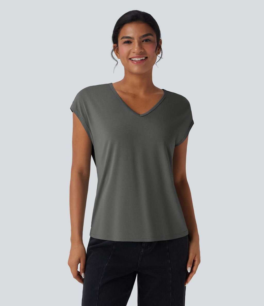 T-shirt casual col V manches courtes