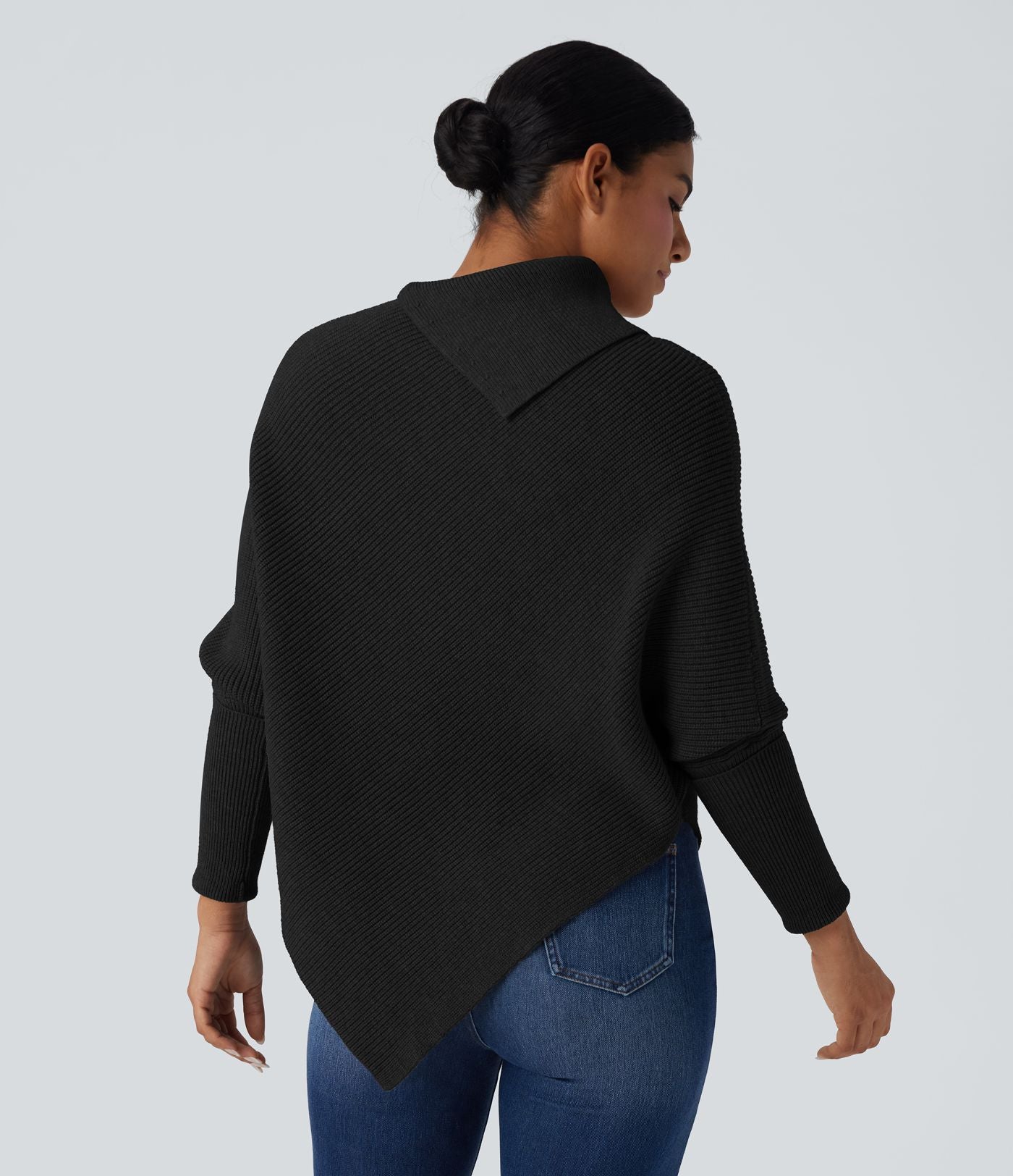 Pull cape décontracté col roulé manches chauve-souris ourlet asymétrique