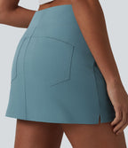 Jupe mini casual 2-en-1 trapèze taille haute en popeline extensible avec poches