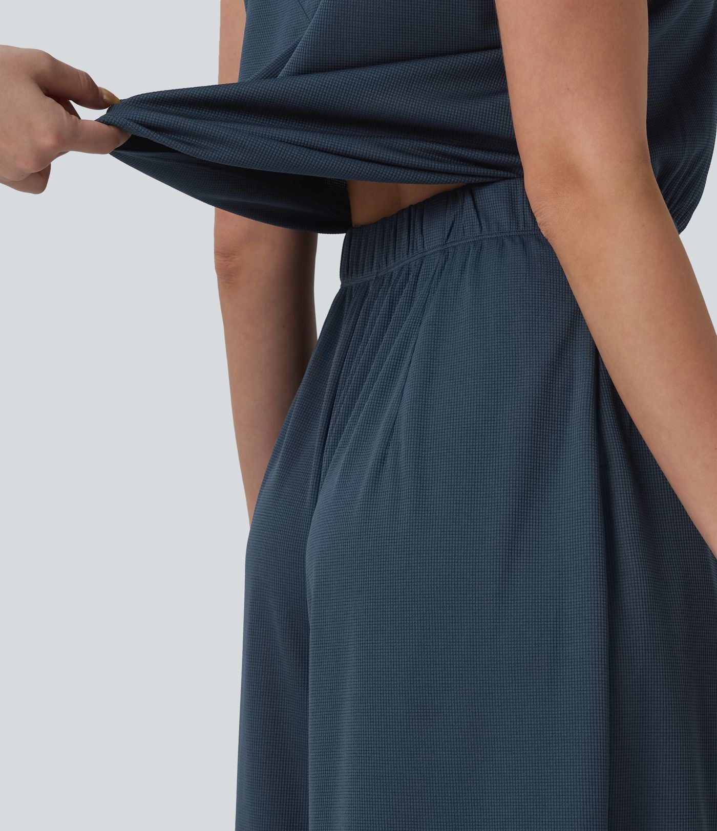 Combinaison décontractée fluide en tissu gaufré col V avec poches, Édition Easy Peasy