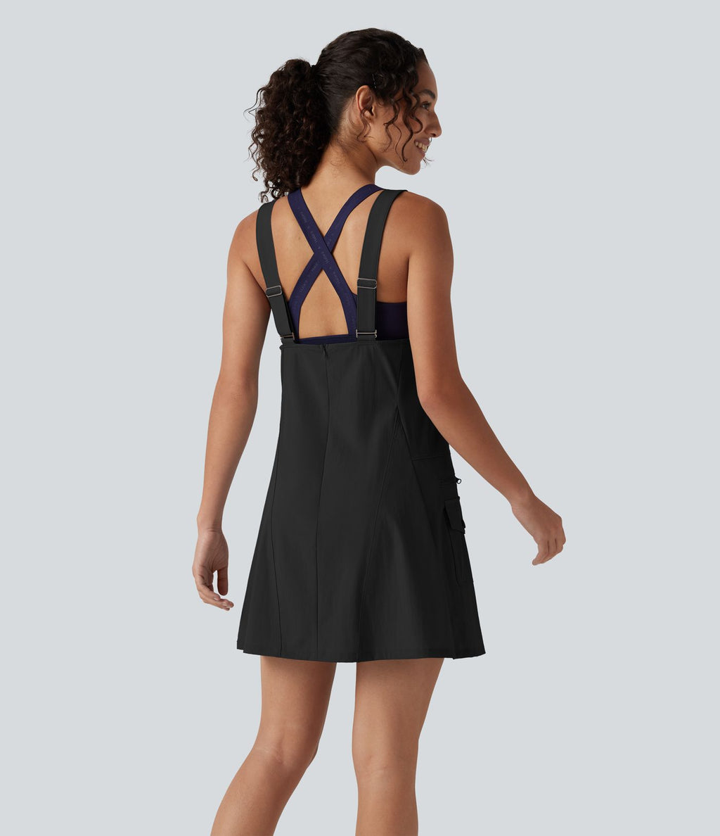 Robe active de randonnée mini cargo à encolure U, bretelles ajustables et poches