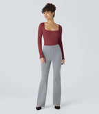 Bodysuit de Travail Tricot Côtelé Col Carré Manches Longues Boutonné Silhouette Élancée