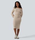 Robe pull midi casual asymétrique une épaule à manches longues