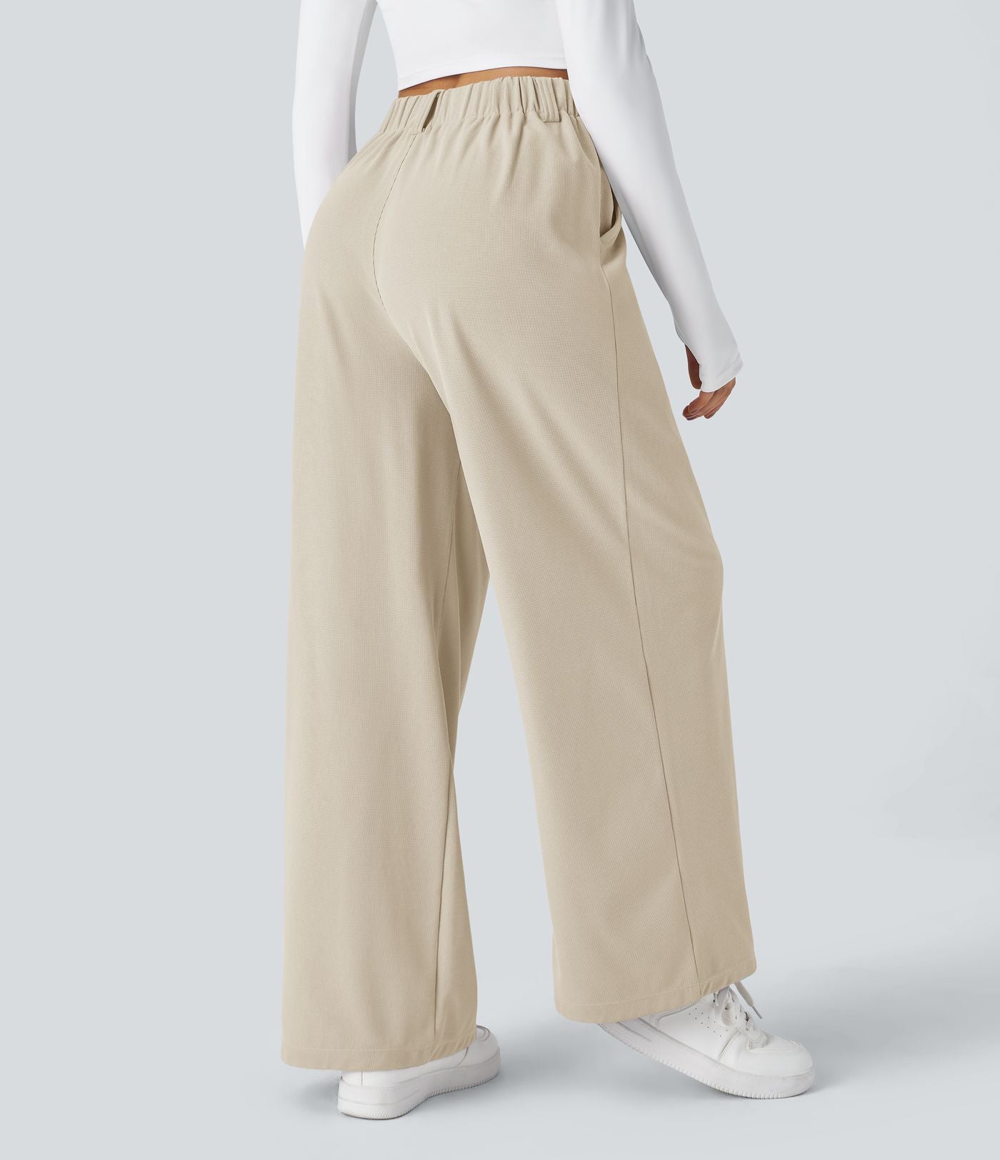 Halara Flex™ Pantalon Tailleur Large Fluide Gaufré Taille Haute Poches Latérales