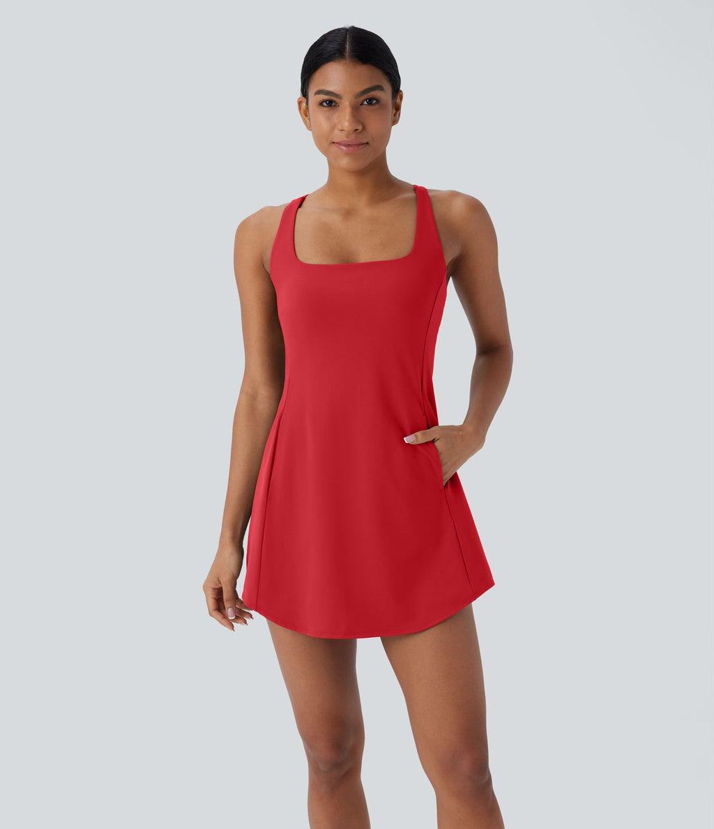 Robe de sport yoga mini 2-pièces SoftlyZero™ Plush à découpes avec poche A-C