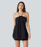 Robe micro-mini moulante à rayures col dos nu avec soutien-gorge intégré et dos à nouer