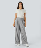 Halara Flex™ Pantalon Tailleur Large Fluide Gaufré Taille Haute Poches Latérales
