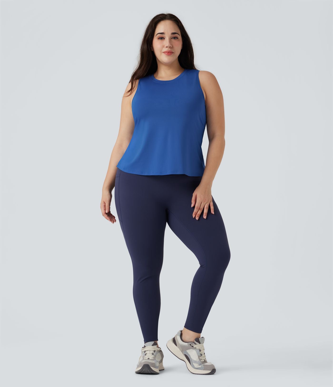 Débardeur de Yoga Grande Taille avec Découpe et Ourlet Croisé Uni