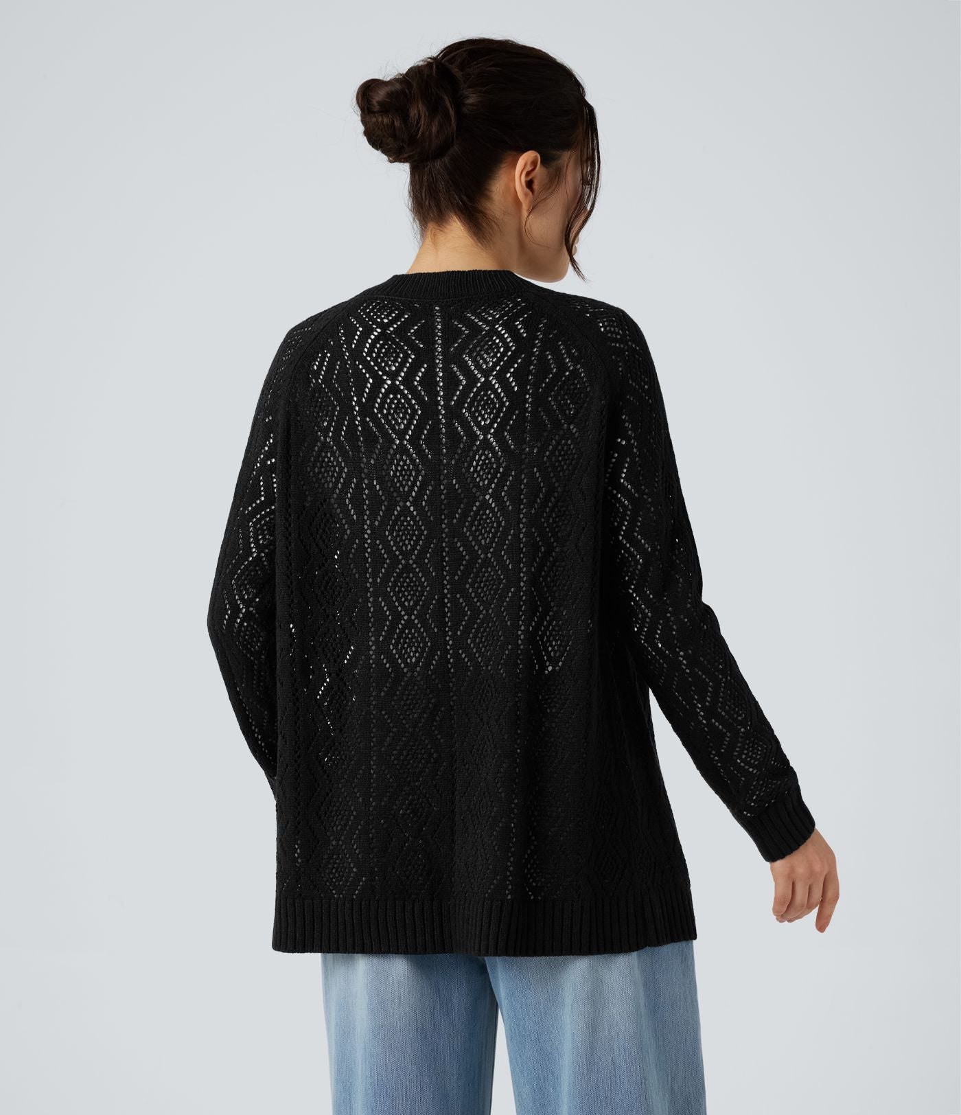Cardigan ajouré col rond manches longues avec boutons