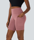 Short 17,5cm Biker Uni à Taille Haute avec Poche Latérale