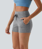 Short Yoga à Taille Haute avec Cordon de Serrage Poches Latérales et Ruches