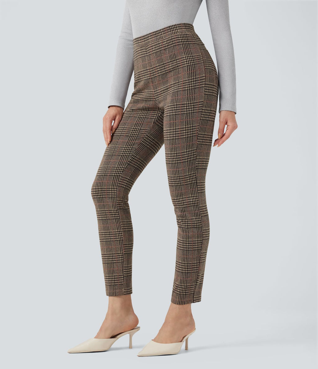 Halara Flex™ Pantalon skinny tailleur taille haute à motif pied-de-poule avec poches arrière