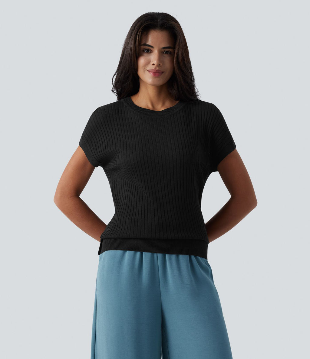 Pull casual col rond manches chauve-souris croisé dos nu