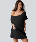 Robe courte décontractée SoftlyZero™ Airy à une épaule manches courtes avec brassière intégrée effet frais InstantCool