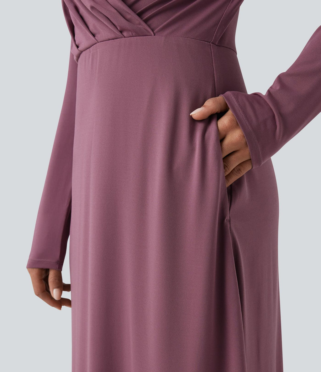Robe de travail midi col V à manches longues avec poches