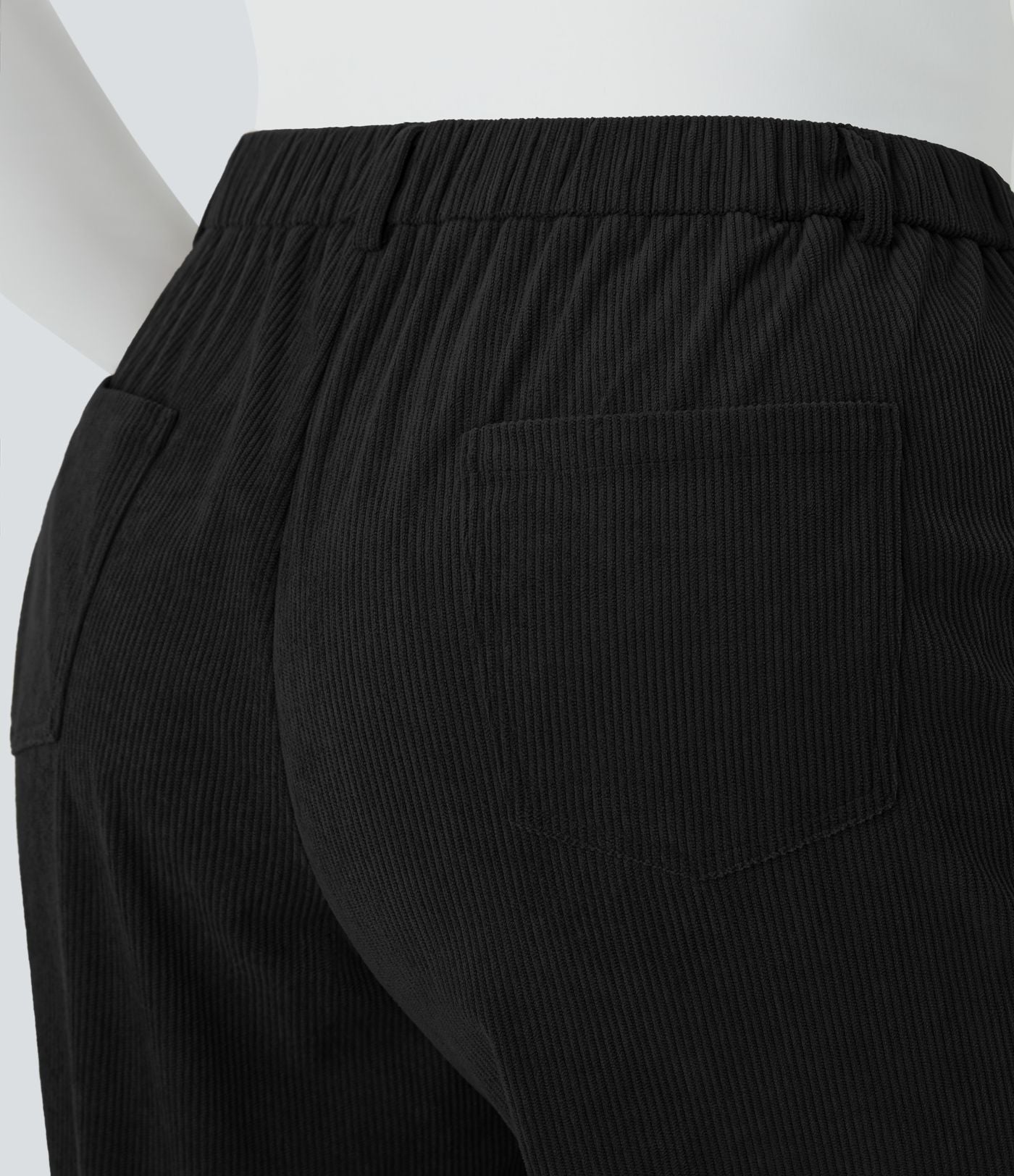 Pantalon décontracté en velours côtelé taille mi-haute grande taille avec bouton, fermeture éclair et poches multiples