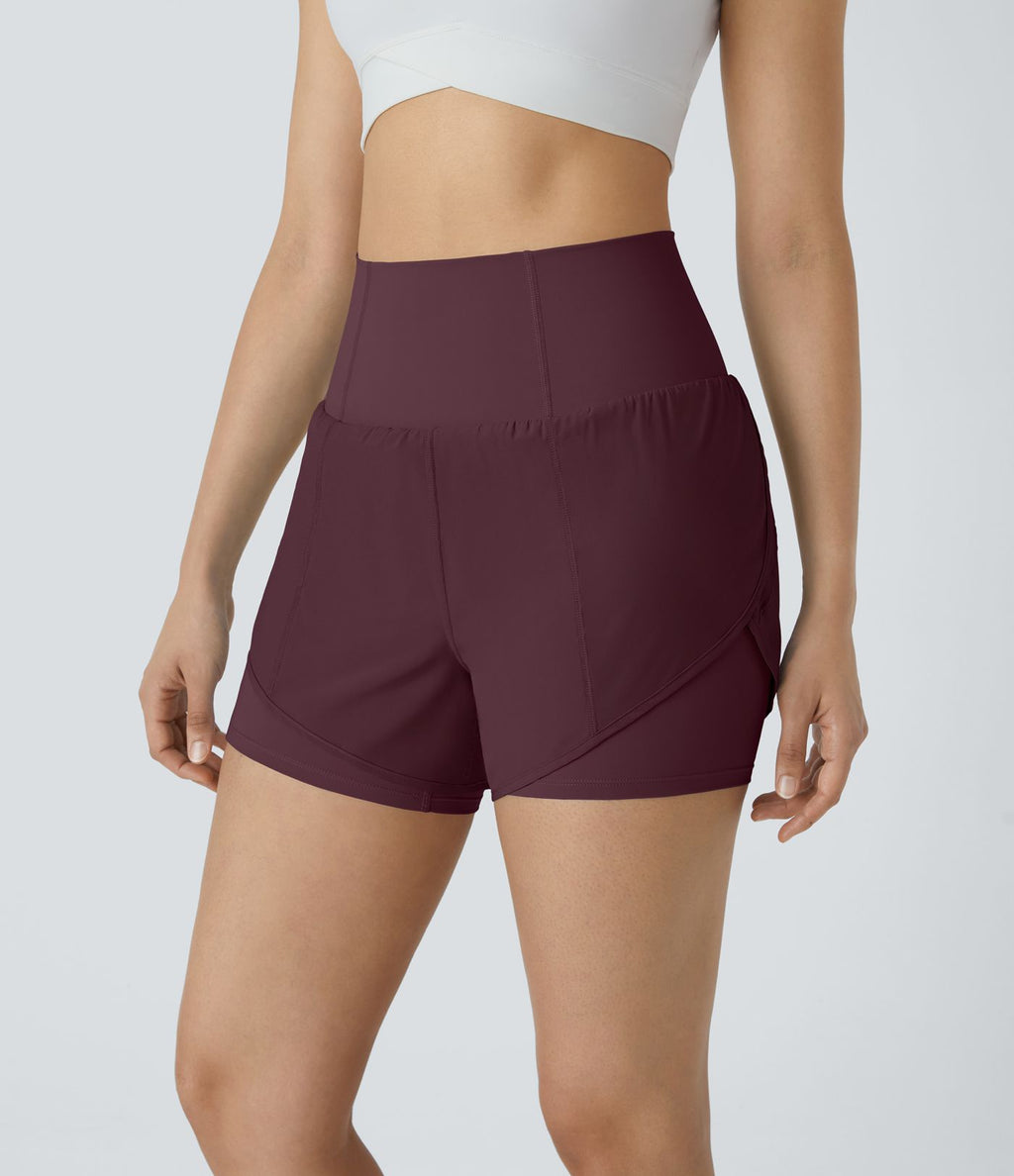 Breezeful™ Short 8,8cm Yoga Séchage Rapide 2 en 1 Taille Super Haute Ourlet Courbé Poches Latérales