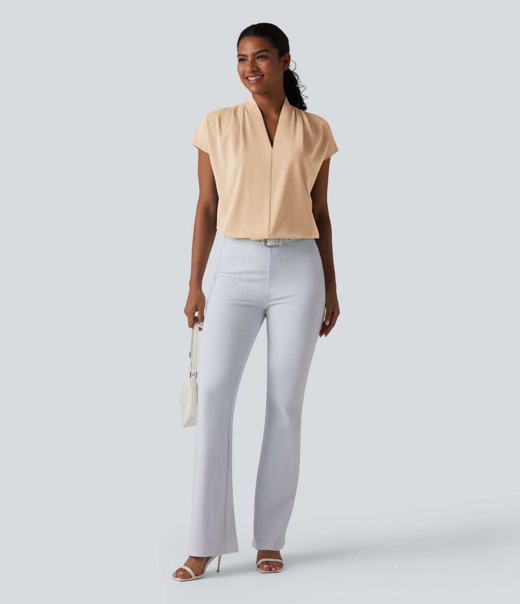 Blouse esprit bureau ample défroissage facile, col V et manches chauve-souris