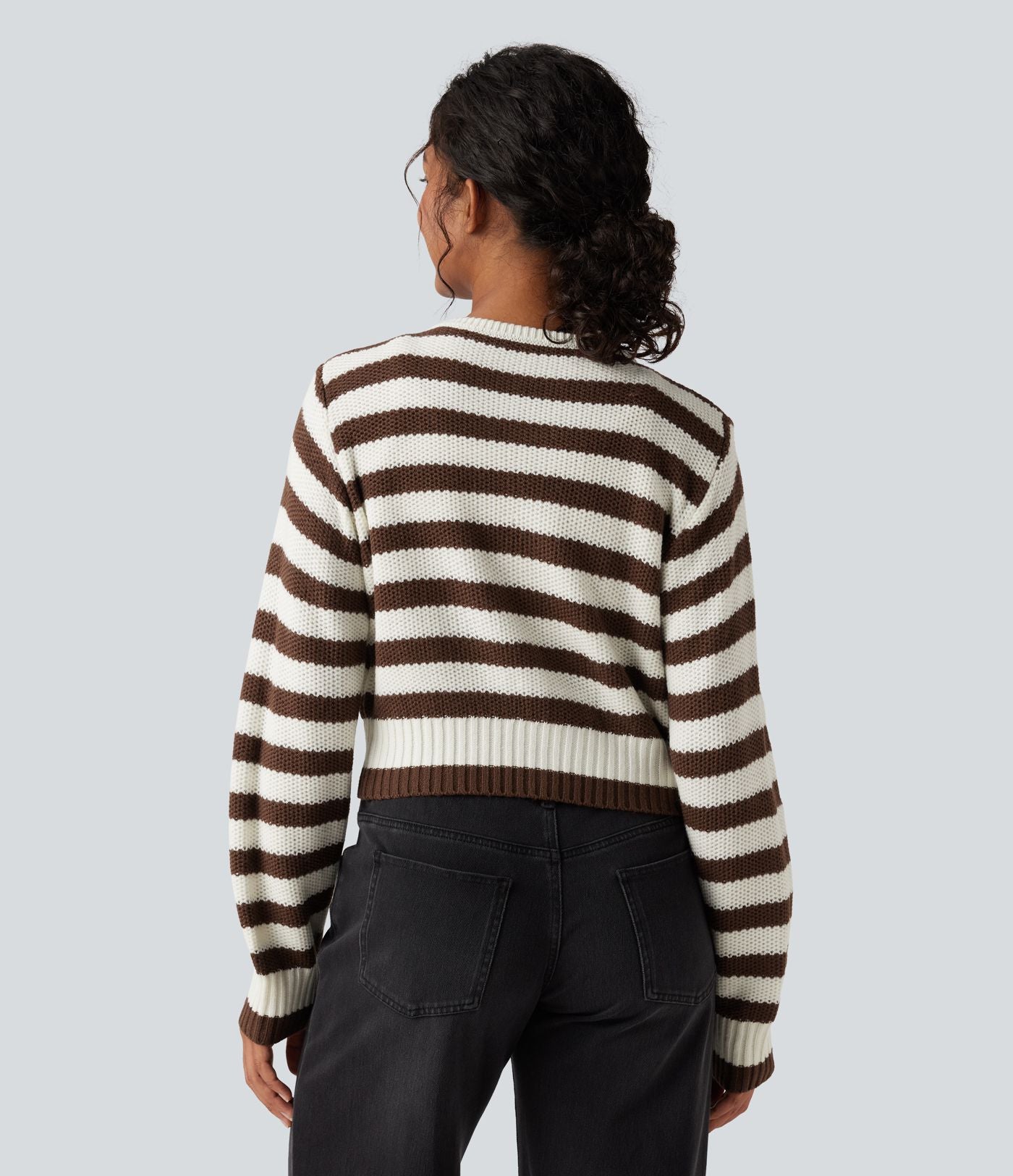 Cardigan tailleur rayé col rond manches longues