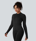 Veste de yoga Seamless Flow à fermeture éclair, manches longues et trous pour les pouces