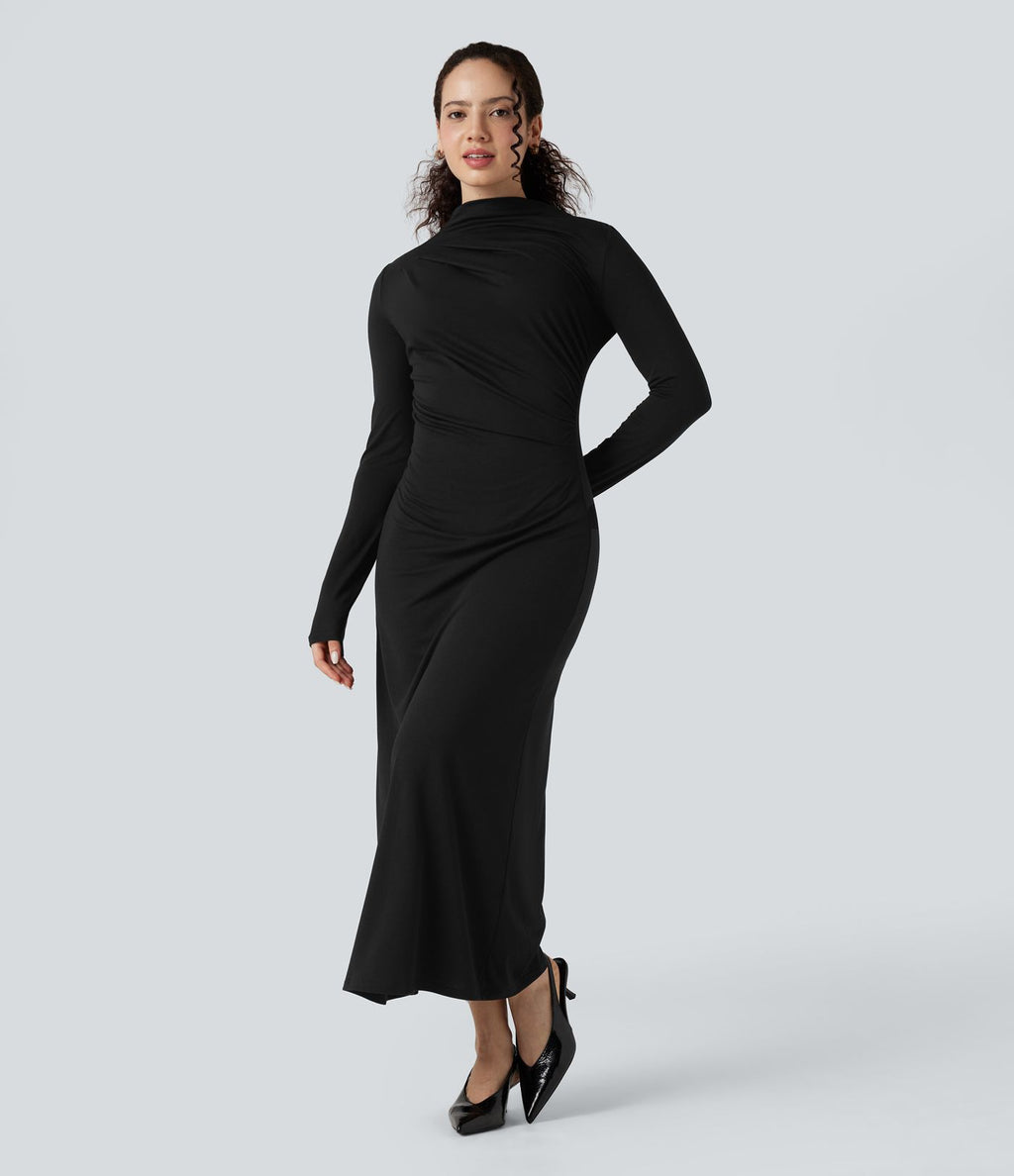 Robe mi-longue col montant manches longues